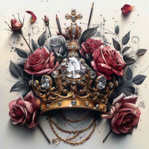 crowns-and-diamonds tattoo design ideas pinprick sharp edges for full back