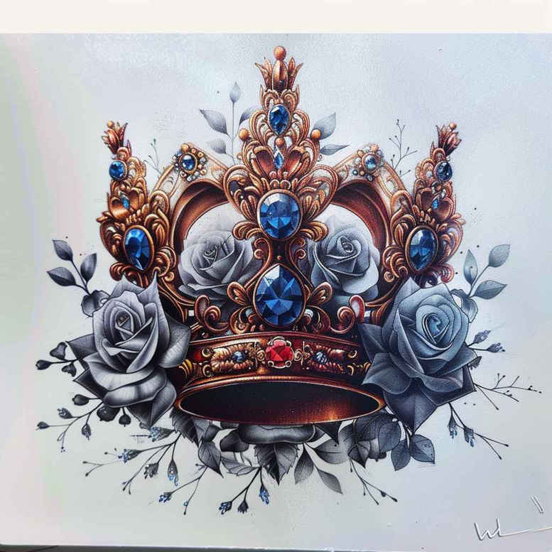 crowns-and-diamonds tattoo design ideas fine dot sharp edges shows determination
