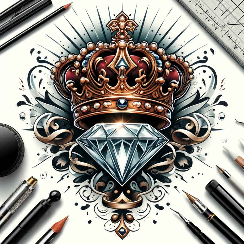 crowns-and-diamonds tattoo design ideas fine line sharp edges symbol of endurance