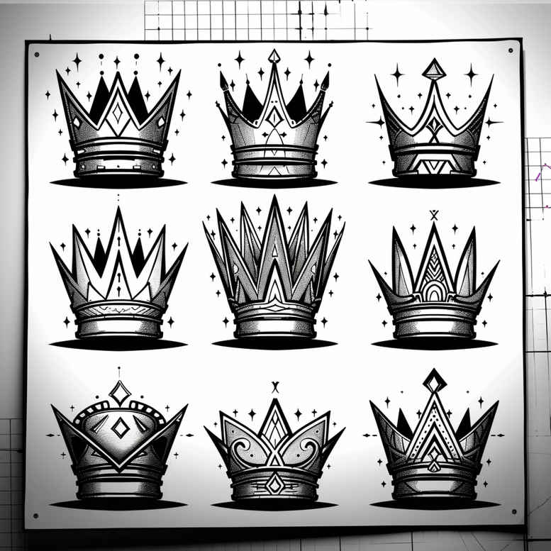 crowns-and-diamonds tattoo design ideas single color sharp edges symbolising endurance