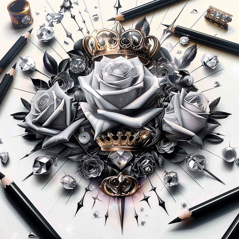 crowns-and-diamonds tattoo design ideas clear-cut sparkling for hip
