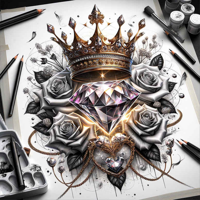 crowns-and-diamonds tattoo design ideas bare symbolic meaning for nape