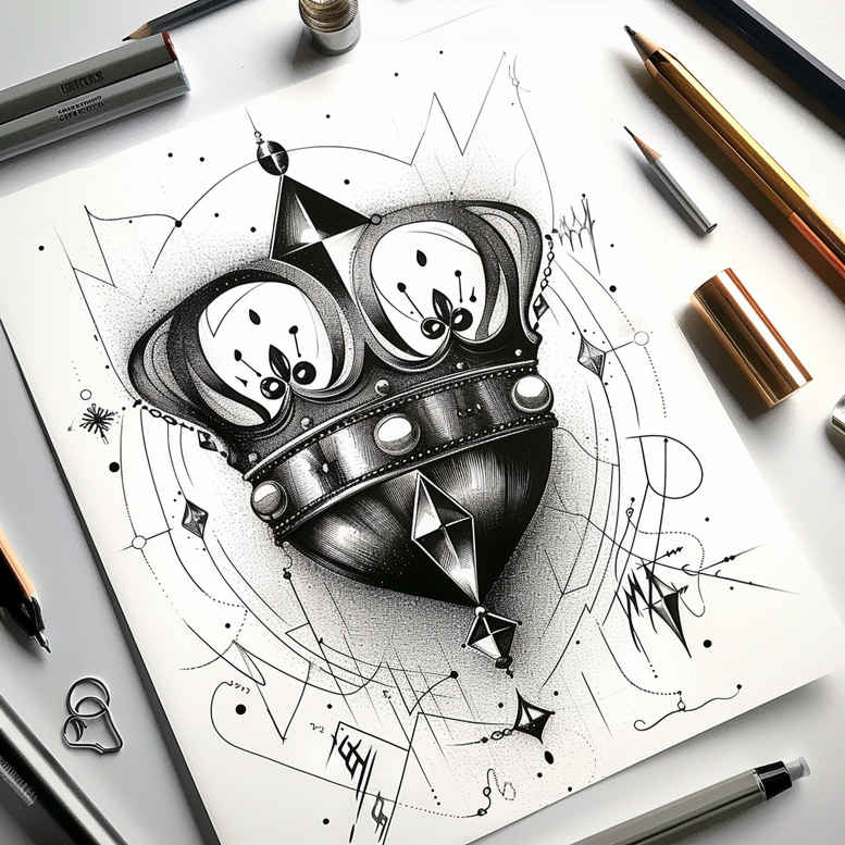 crowns-and-diamonds tattoo design ideas no fill symbolic meaning for neck