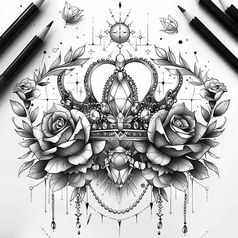 crowns-and-diamonds tattoo design ideas delicate symbolic meaning symbolising courage