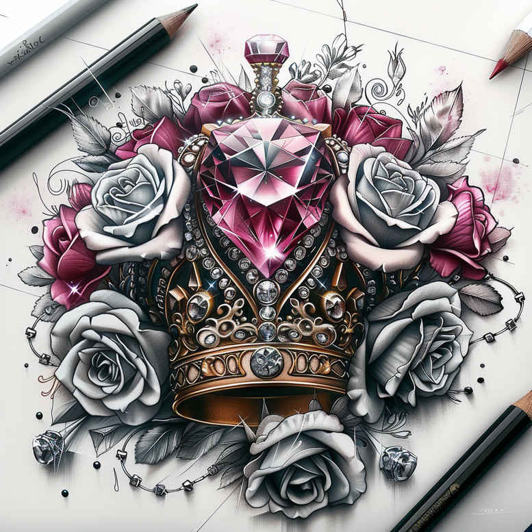 crowns-and-diamonds tattoo design ideas airy symbolic power for full back
