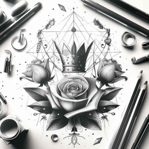 crowns-and-diamonds tattoo design ideas clean stroke symmetrical for back of neck