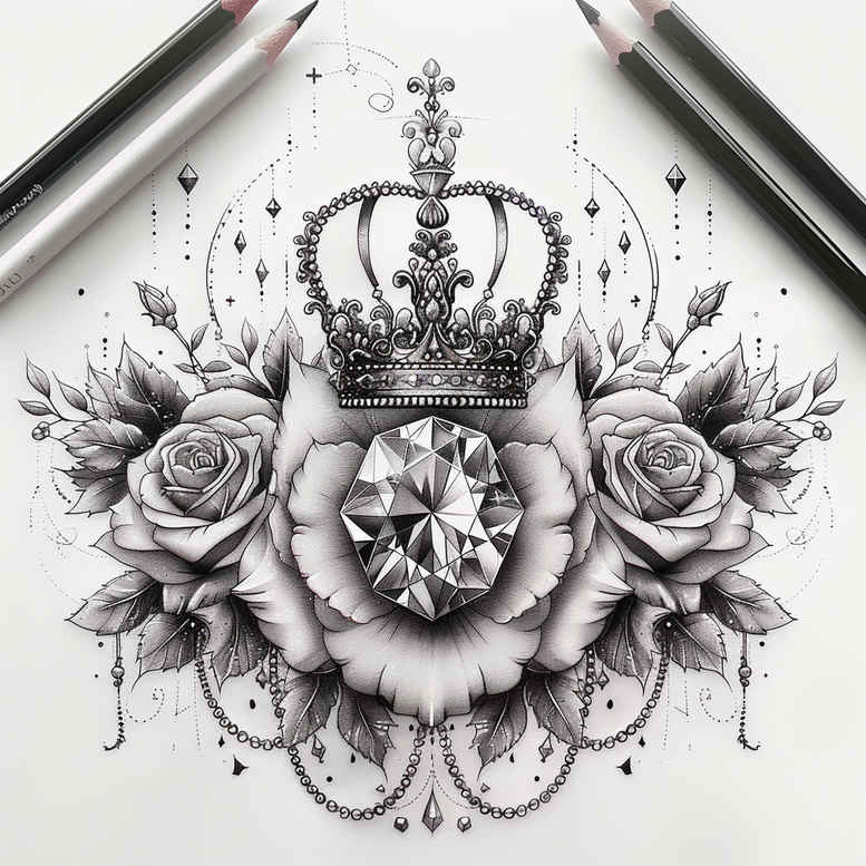 crowns-and-diamonds tattoo design ideas no excess symmetrical for toe