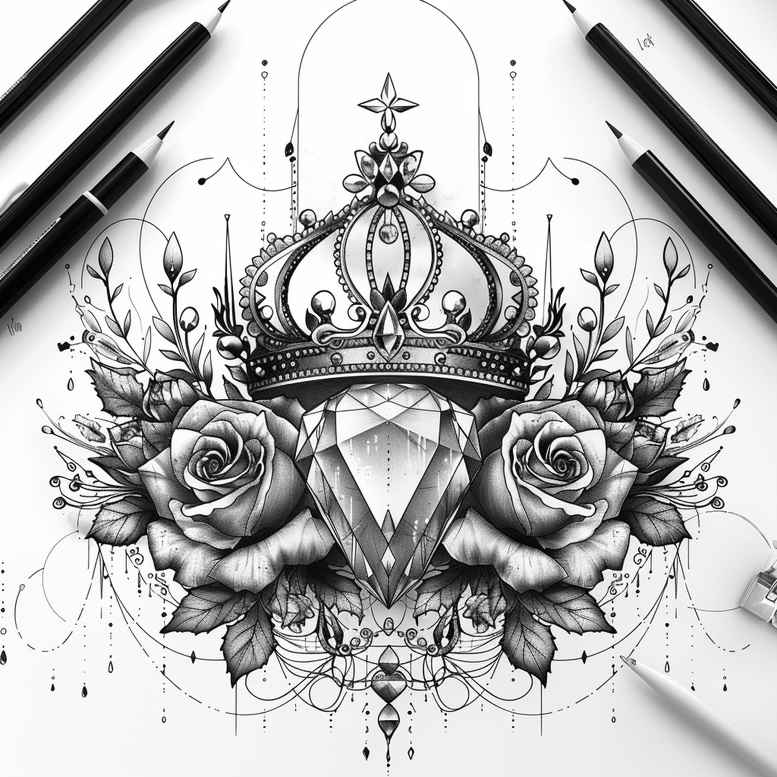 crowns-and-diamonds tattoo design ideas compact symmetrical symbol of resilience