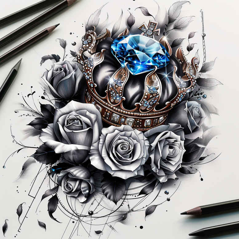 crowns-and-diamonds tattoo design ideas fine dot vintage style for back shoulder