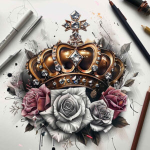 crowns-and-diamonds tattoo design ideas subtle shape vintage style for elbow