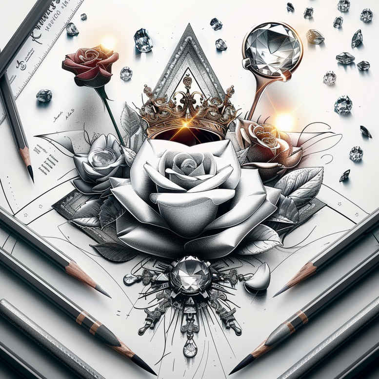 crowns-and-diamonds tattoo design ideas dainty vintage style perseverance and power