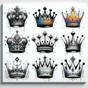 crowns-and-diamonds tattoo design ideas outline only vintage style symbol of strength