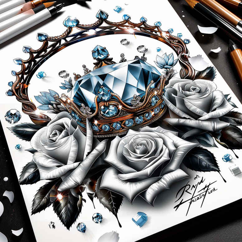 crowns-and-diamonds tattoo design ideas abstract vintage style symbolising perseverance