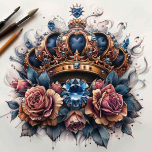 crowns-and-diamonds tattoo design ideas minimalist script wealth for forearm