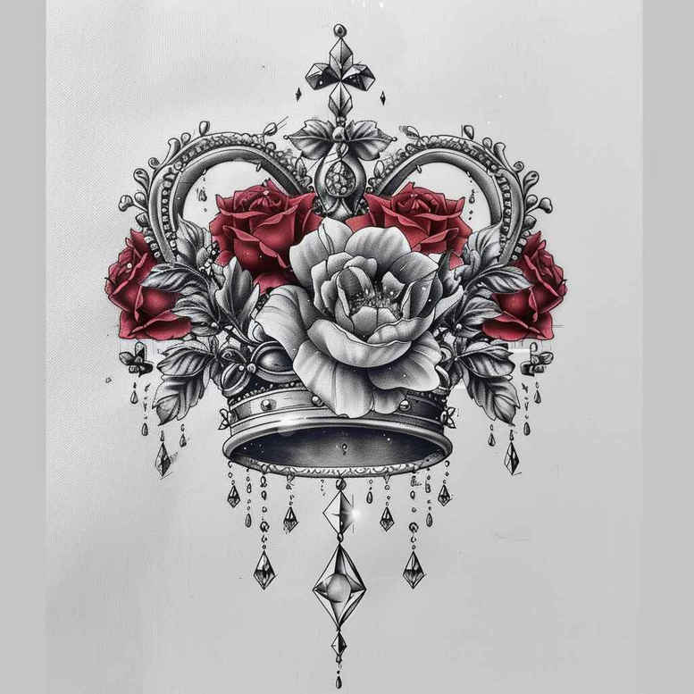 crowns-and-diamonds tattoo design ideas single color wealth for upper thigh