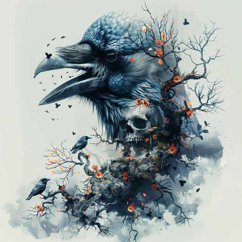crow-magic-depth-realism-for-spine – tattoo design ideas free ai generated – Gallery: crows-and-ravens-inkby-ai