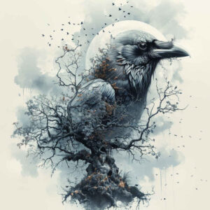 spiritual-crow-light-and-shadow-play-for-sternum – tattoo design ideas free ai generated – Gallery: crows-and-ravens-inkby-ai