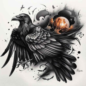crow-and-moon-lifelike-for-inner-arm – tattoo design ideas free ai generated – Gallery: crows-and-ravens-inkby-ai