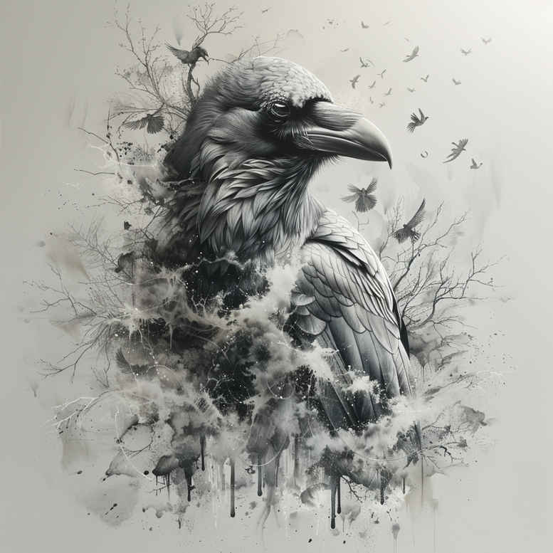 raven-feather-mirrored-effect-for-ribs – tattoo design ideas free ai generated – Gallery: crows-and-ravens-inkby-ai