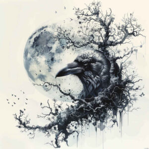 crow-call-seamless-blend-for-scapula – tattoo design ideas free ai generated – Gallery: crows-and-ravens-inkby-ai
