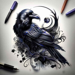 raven-guardian-photo-like-tattoo-for-temple – tattoo design ideas free ai generated – Gallery: crows-and-ravens-inkby-ai