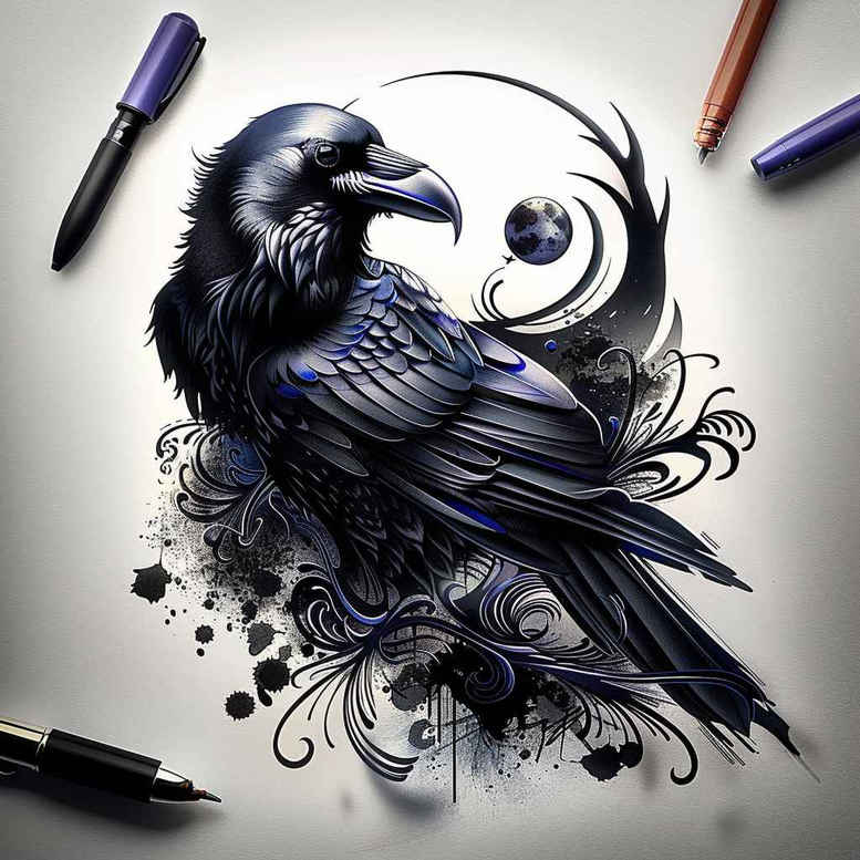 raven-guardian-photo-like-tattoo-for-temple – tattoo design ideas free ai generated – Gallery: crows-and-ravens-inkby-ai