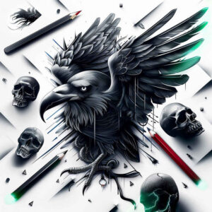 raven-in-flight-micro-detail-for-hip – tattoo design ideas free ai generated – Gallery: crows-and-ravens-inkby-ai