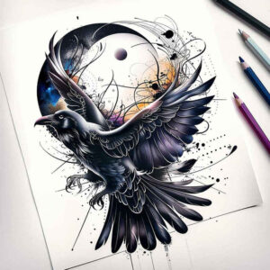 crow-messenger-clean-lines-for-side – tattoo design ideas free ai generated – Gallery: crows-and-ravens-inkby-ai