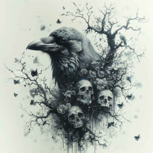 raven-watcher-sharp-focus-for-stomach – tattoo design ideas free ai generated – Gallery: crows-and-ravens-inkby-ai