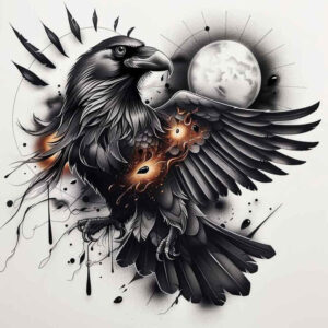 crow-feather-light-play-for-back – tattoo design ideas free ai generated – Gallery: crows-and-ravens-inkby-ai