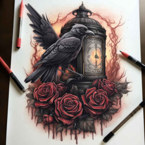 crow-magic-photorealistic-drawing-for-back-shoulder – tattoo design ideas free ai generated – Gallery: crows-and-ravens-inkby-ai