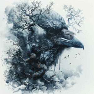 crow-omen-highlighted-contrast-for-biceps – tattoo design ideas free ai generated – Gallery: crows-and-ravens-inkby-ai