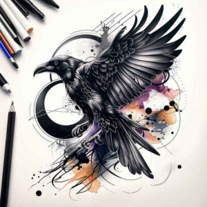 crow-omen-photographic-quality-for-upper-thigh – tattoo design ideas free ai generated – Gallery: crows-and-ravens-inkby-ai