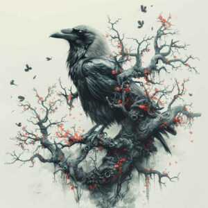raven-highlighted-contrast-for-temple – tattoo design ideas free ai generated – Gallery: crows-and-ravens-inkby-ai