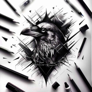 raven-in-flight-focal-blur-for-neck – tattoo design ideas free ai generated – Gallery: crows-and-ravens-inkby-ai