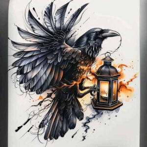 crow-watcher-hyper-detail-for-back – tattoo design ideas free ai generated – Gallery: crows-and-ravens-inkby-ai