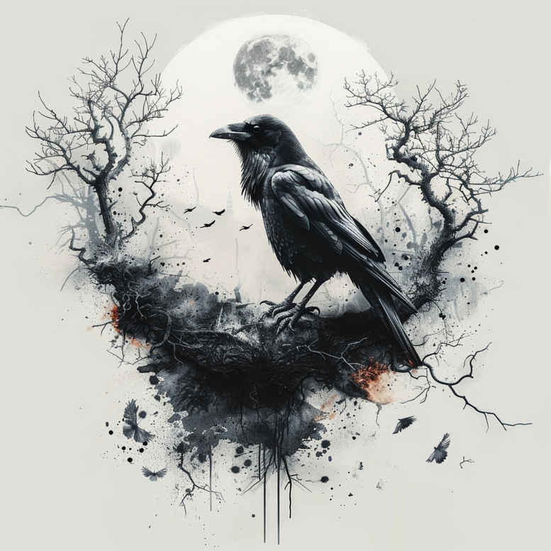crows-and-ravens tattoo design ideas decorative detail atmospheric for behind ear