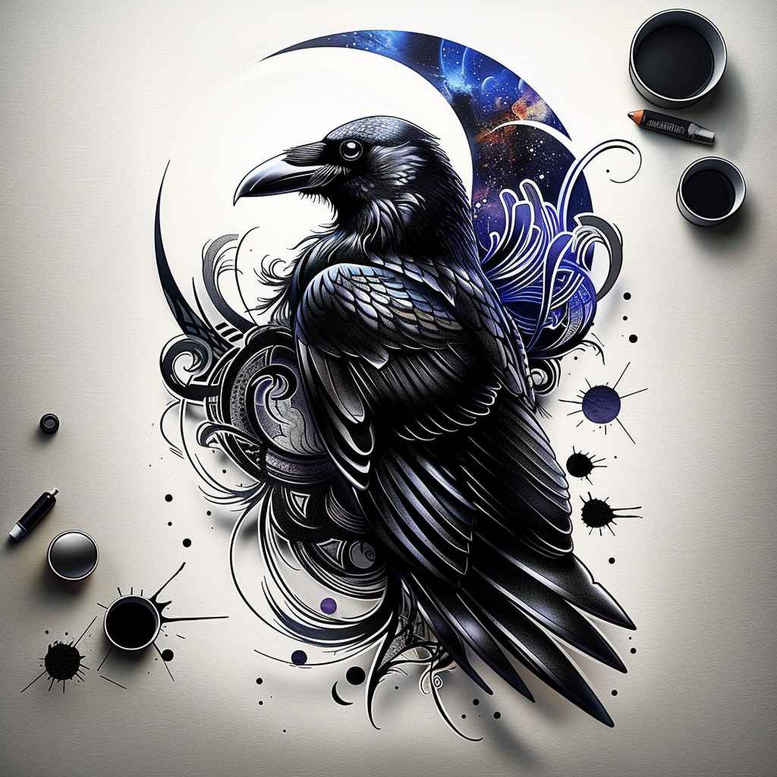 crows-and-ravens tattoo design ideas artistic contrast atmospheric for side torso