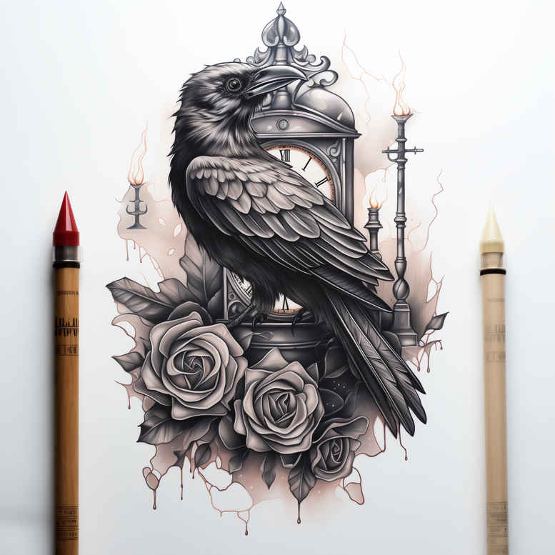 crows-and-ravens tattoo design ideas Surrealism shifting shapes crow in motion for stomach