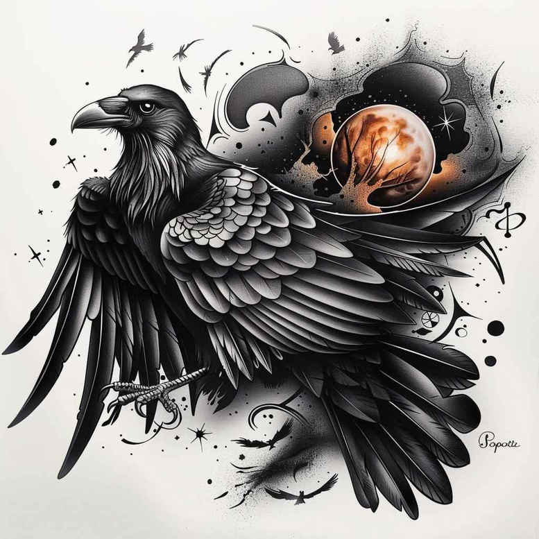 crows-and-ravens tattoo design ideas intricate shading dark endurance and power