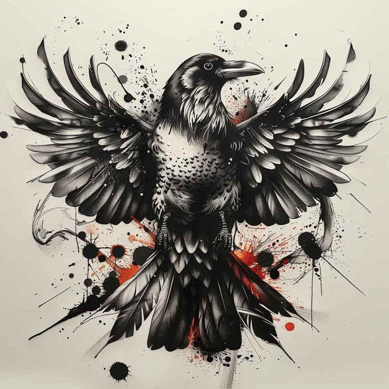 crows-and-ravens tattoo design ideas artistic shading dark shading for upper chest
