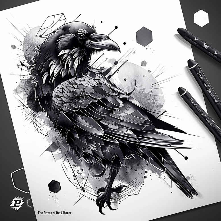 crows-and-ravens tattoo design ideas Surrealism fluid forms detailed contour stands for strength