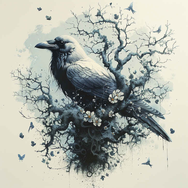 crows-and-ravens tattoo design ideas Surrealism metaphysical detailed plumage for toe