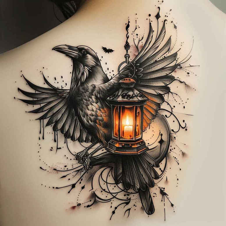 crows-and-ravens tattoo design ideas Realism reflection effect detailed plumage perseverance and power