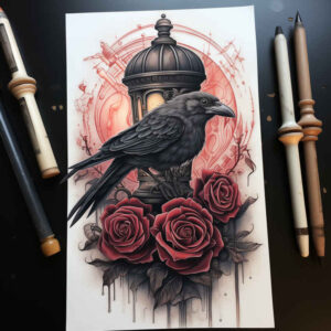 crows-and-ravens tattoo design ideas illustrative style feathers detail for thigh