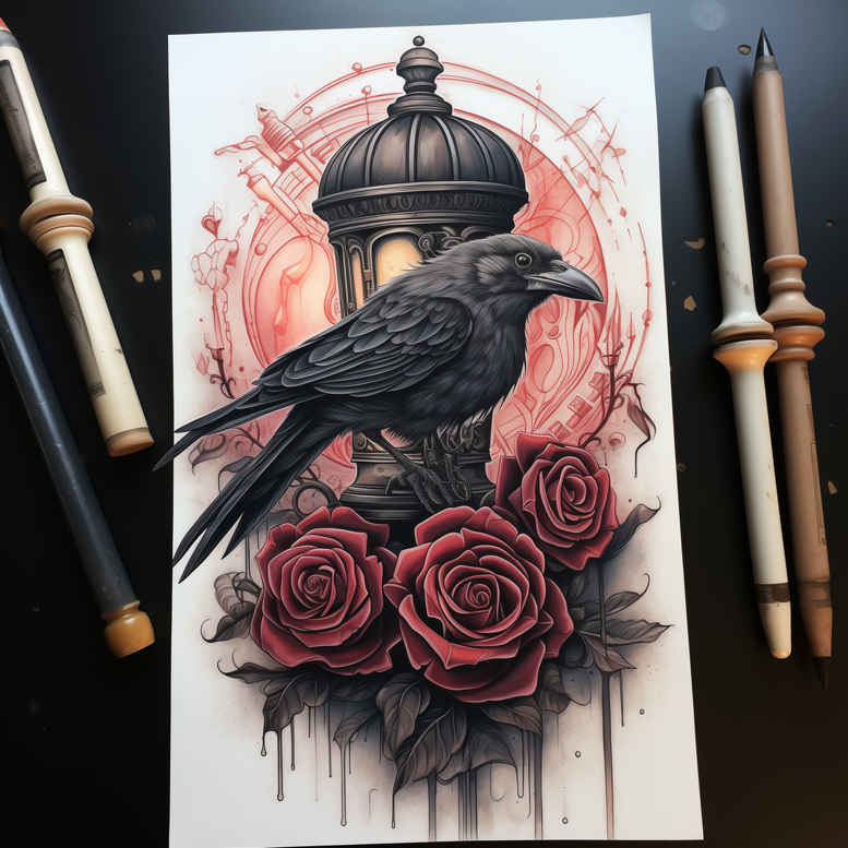 crows-and-ravens tattoo design ideas illustrative style feathers detail for thigh