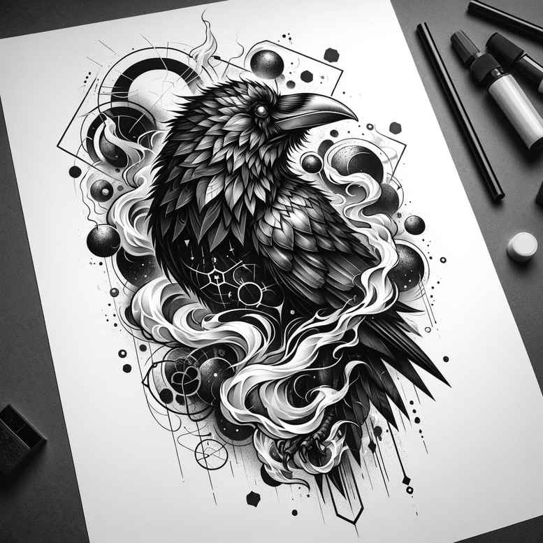 crows-and-ravens tattoo design ideas Surrealism psychological depth guardian for hand