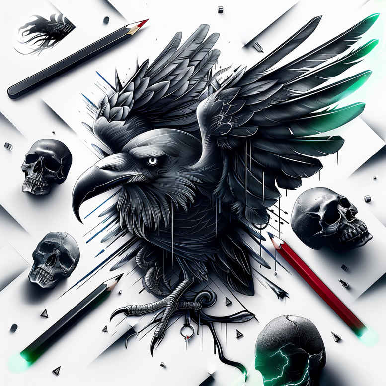 crows-and-ravens tattoo design ideas soft-focus mysterious for shin