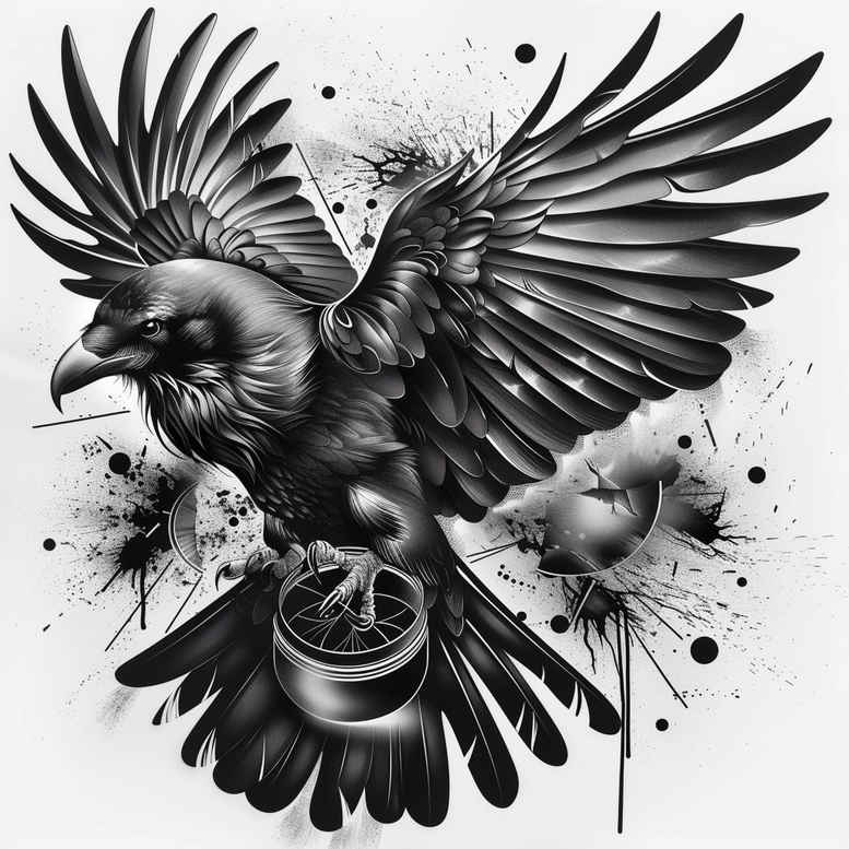 crows-and-ravens tattoo design ideas realistic mystical for shin