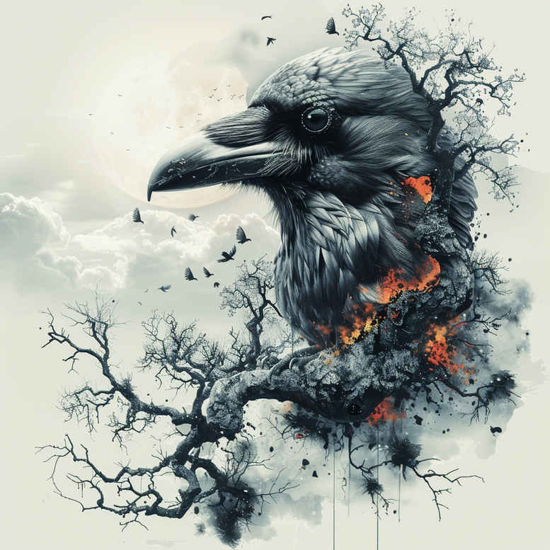 crows-and-ravens tattoo design ideas Surrealism unearthly ominous represents strength